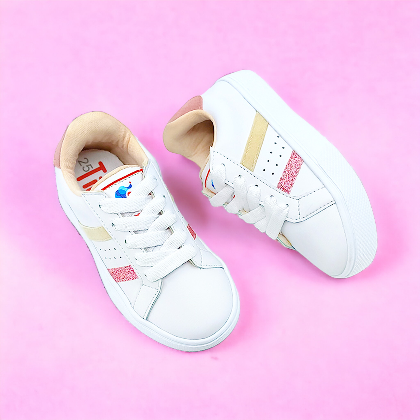 Tenis para Niñas Sofia Blanco y Glitter Rosado