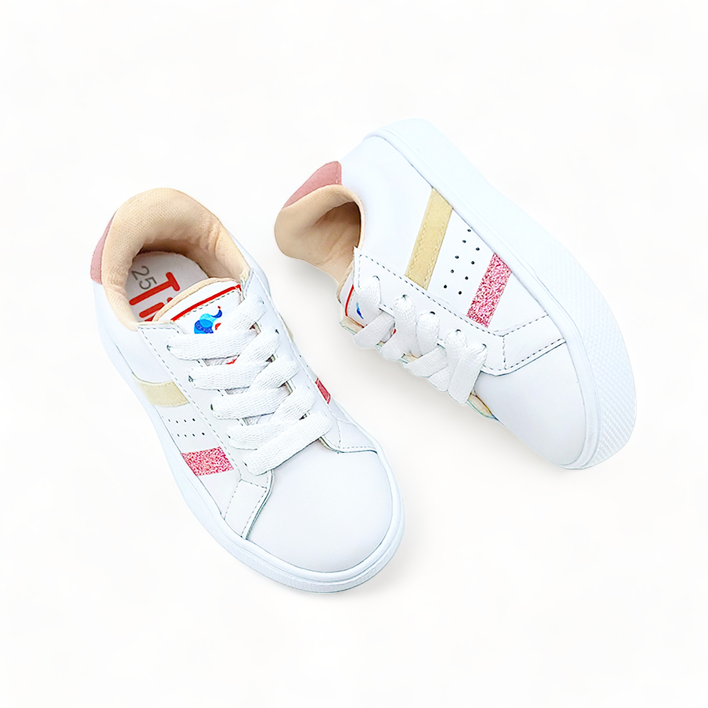 Tenis para Niñas Sofia Blanco y Glitter Rosado