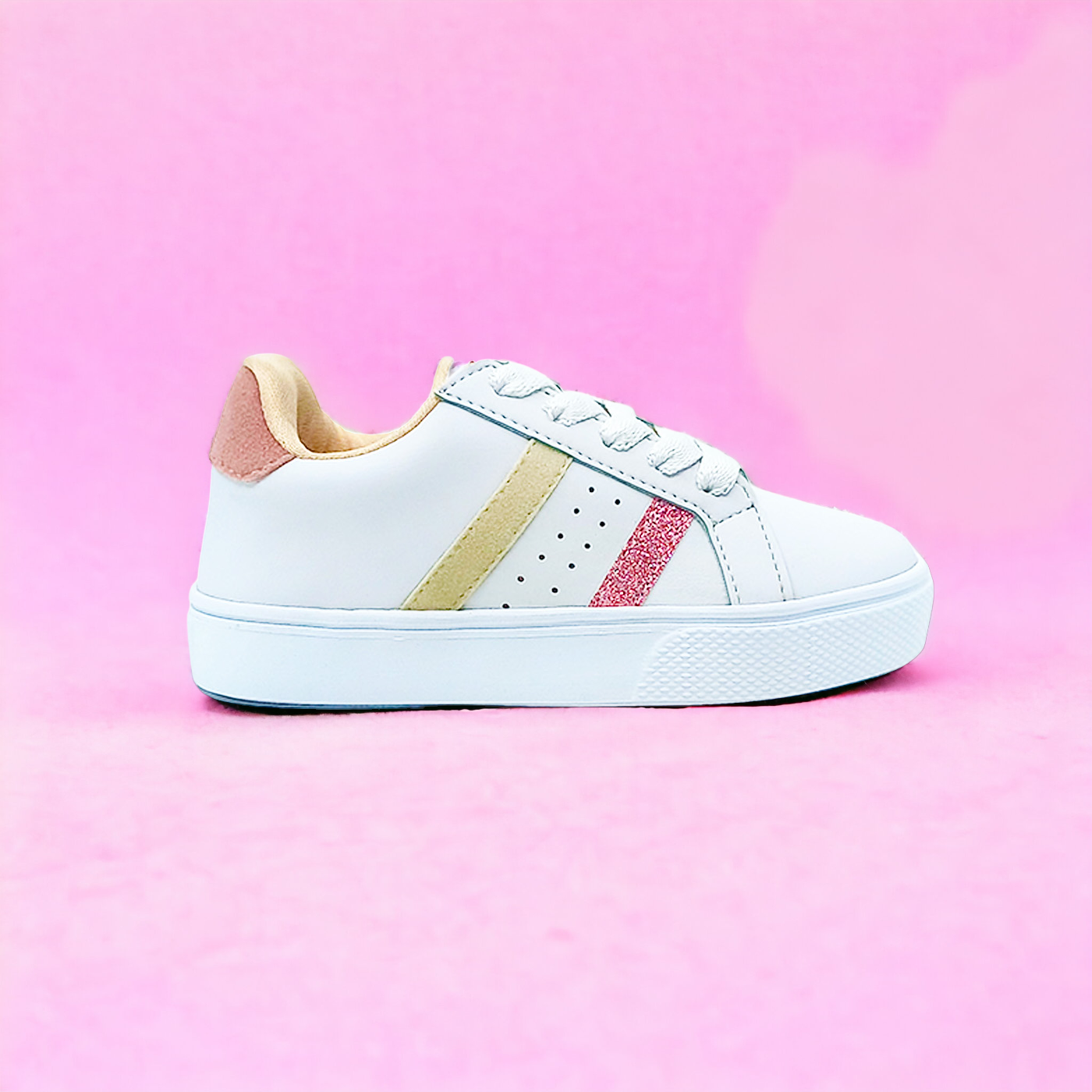 Tenis para Niñas Sofia Blanco y Glitter Rosado